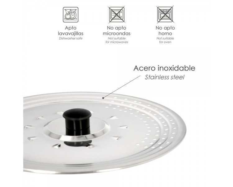 Tapadera Multiusos Acero Inoxidable Ø 32 cm. Uso Tapa Anti Salpicaduras y Escurridor. Tapadera Adpatable Diferentes Medidas
