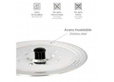 Tapadera Multiusos Acero Inoxidable Ø 32 cm. Uso Tapa Anti Salpicaduras y Escurridor. Tapadera Adpatable Diferentes Medidas