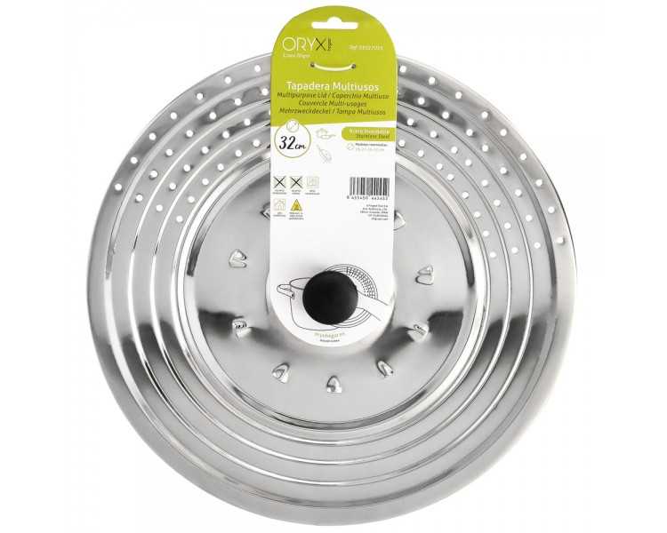 Tapadera Multiusos Acero Inoxidable Ø 32 cm. Uso Tapa Anti Salpicaduras y Escurridor. Tapadera Adpatable Diferentes Medidas