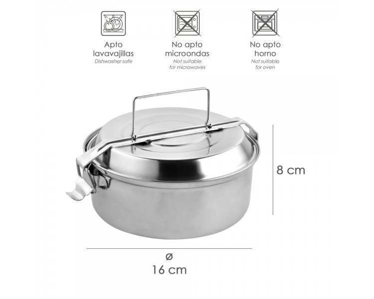 Fiambrera Metalica De Acero Inoxidable Con 2 Platos Ø 16 cm. Lunch Box, Fiambrera Metalica, Porta Alimentos Metalico,
