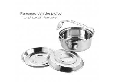 Fiambrera Metalica De Acero Inoxidable Con 2 Platos Ø 16 cm. Lunch Box, Fiambrera Metalica, Porta Alimentos Metalico,