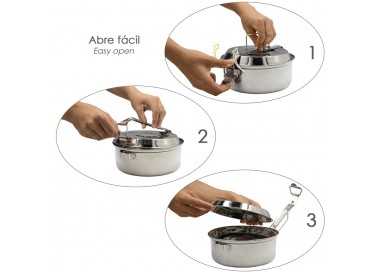 Fiambrera Metalica De Acero Inoxidable Con 2 Platos Ø 16 cm. Lunch Box, Fiambrera Metalica, Porta Alimentos Metalico,