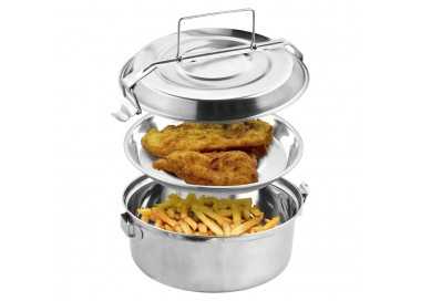 Fiambrera Metalica De Acero Inoxidable Con 2 Platos Ø 16 cm. Lunch Box, Fiambrera Metalica, Porta Alimentos Metalico,