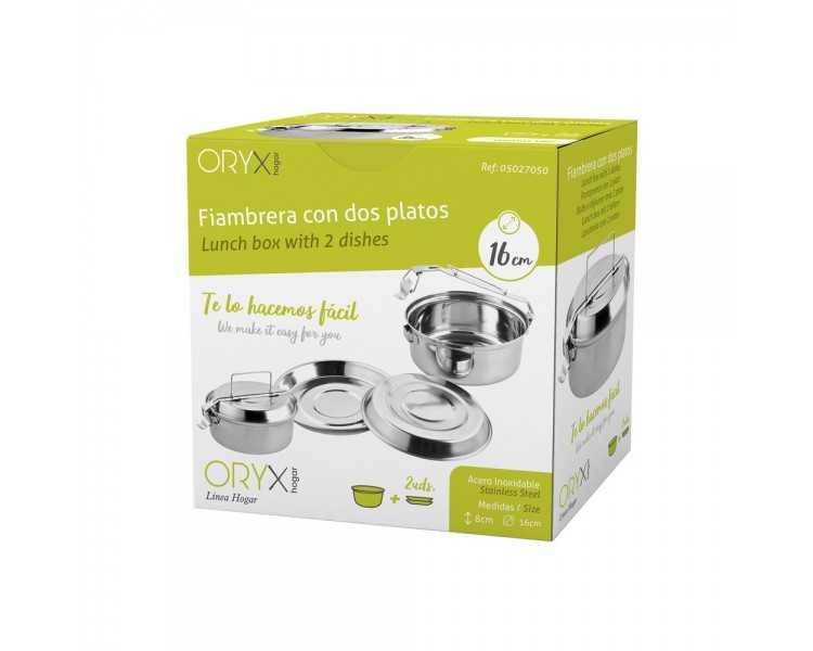 Fiambrera Metalica De Acero Inoxidable Con 2 Platos Ø 16 cm. Lunch Box, Fiambrera Metalica, Porta Alimentos Metalico,