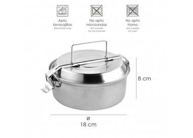 Fiambrera Metalica De Acero Inoxidable Con 2 Platos Ø 18 cm. Lunch Box, Fiambrera Metalica, Porta Alimentos Metalico,