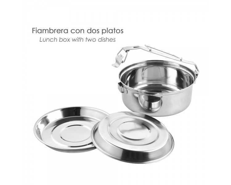 Fiambrera Metalica De Acero Inoxidable Con 2 Platos Ø 18 cm. Lunch Box, Fiambrera Metalica, Porta Alimentos Metalico,