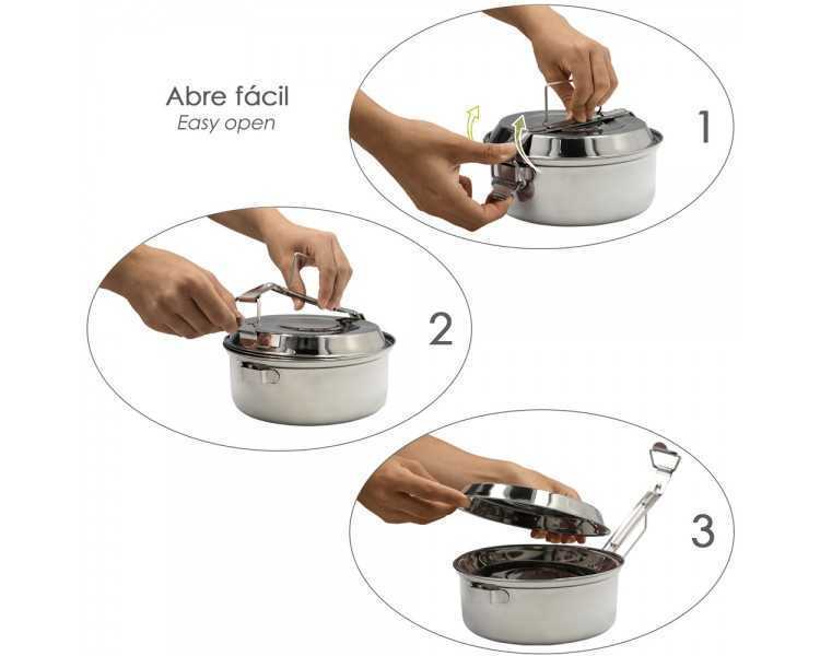 Fiambrera Metalica De Acero Inoxidable Con 2 Platos Ø 18 cm. Lunch Box, Fiambrera Metalica, Porta Alimentos Metalico,