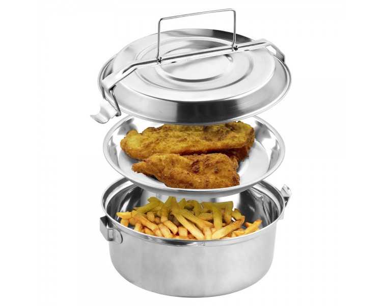 Fiambrera Metalica De Acero Inoxidable Con 2 Platos Ø 18 cm. Lunch Box, Fiambrera Metalica, Porta Alimentos Metalico,