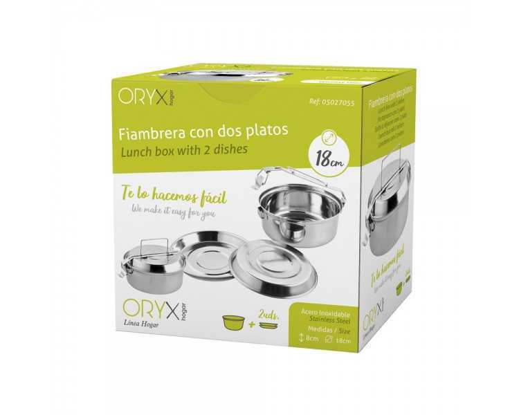 Fiambrera Metalica De Acero Inoxidable Con 2 Platos Ø 18 cm. Lunch Box, Fiambrera Metalica, Porta Alimentos Metalico,