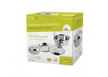 Fiambrera Metalica De Acero Inoxidable Con 2 Platos Ø 18 cm. Lunch Box, Fiambrera Metalica, Porta Alimentos Metalico,