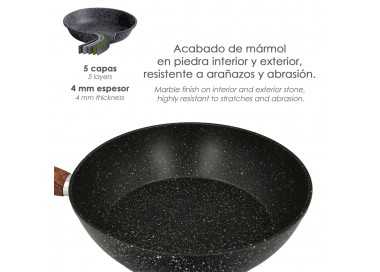 Sarten Aluminio Forjado Antiadherente Ø 20 x 4,5 cm. Mango Engomado / 5 capas / Acabado Piedra / Apta Para Todo Tipo de Cocinas