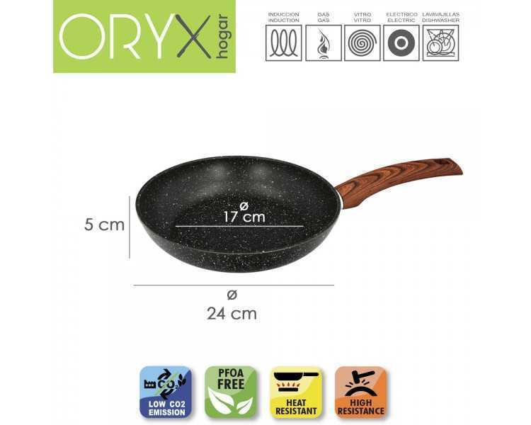 Sarten Aluminio Forjado Antiadherente Ø 24 x 5 cm. Mango Engomado / 5 capas / Acabado Piedra / Apta Para Todo Tipo de Cocinas