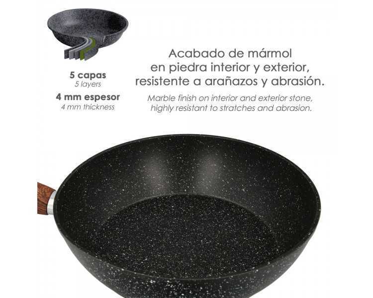 Sarten Aluminio Forjado Antiadherente Ø 24 x 5 cm. Mango Engomado / 5 capas / Acabado Piedra / Apta Para Todo Tipo de Cocinas