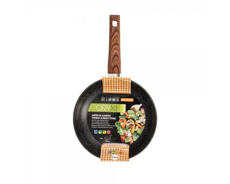 Sarten Aluminio Forjado Antiadherente Ø 24 x 5 cm. Mango Engomado / 5 capas / Acabado Piedra / Apta Para Todo Tipo de Cocinas