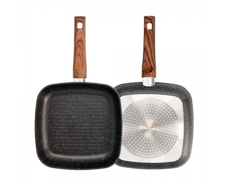 Sarten Aluminio Forjado Antiadherente 24x24x4,5 cm. Mango Engomado / 5 capas / Acabado Piedra / Todo Tipo de Cocinas / Grill