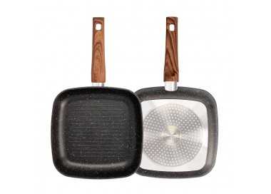 Sarten Aluminio Forjado Antiadherente 24x24x4,5 cm. Mango Engomado / 5 capas / Acabado Piedra / Todo Tipo de Cocinas / Grill