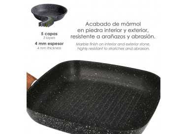 Sarten Aluminio Forjado Antiadherente 24x24x4,5 cm. Mango Engomado / 5 capas / Acabado Piedra / Todo Tipo de Cocinas / Grill