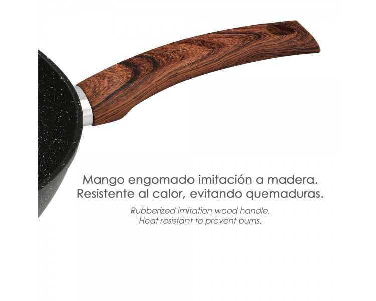 Sarten Aluminio Forjado Antiadherente 24x24x4,5 cm. Mango Engomado / 5 capas / Acabado Piedra / Todo Tipo de Cocinas / Grill