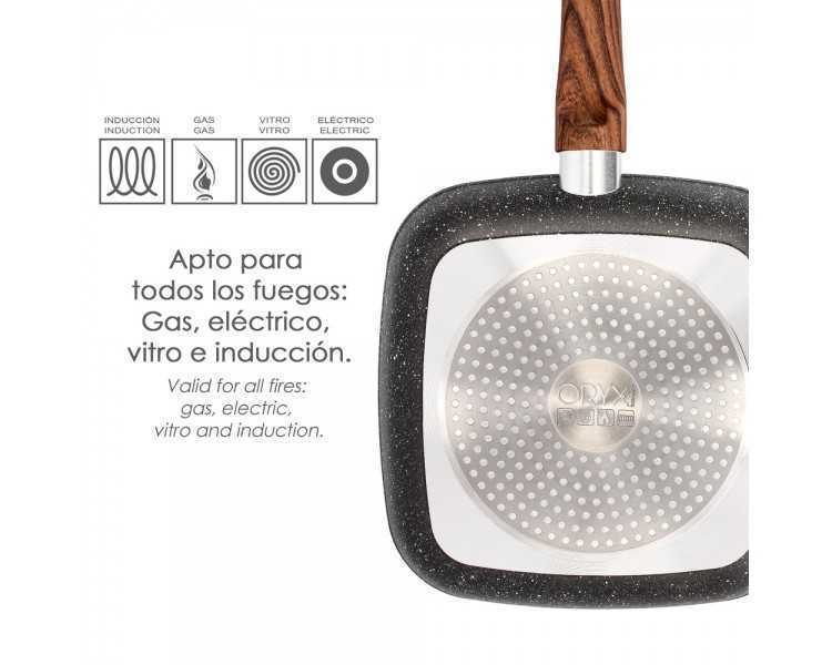 Sarten Aluminio Forjado Antiadherente 24x24x4,5 cm. Mango Engomado / 5 capas / Acabado Piedra / Todo Tipo de Cocinas / Grill