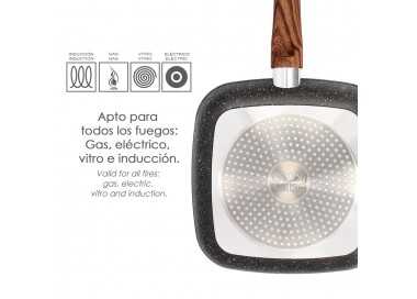 Sarten Aluminio Forjado Antiadherente 24x24x4,5 cm. Mango Engomado / 5 capas / Acabado Piedra / Todo Tipo de Cocinas / Grill