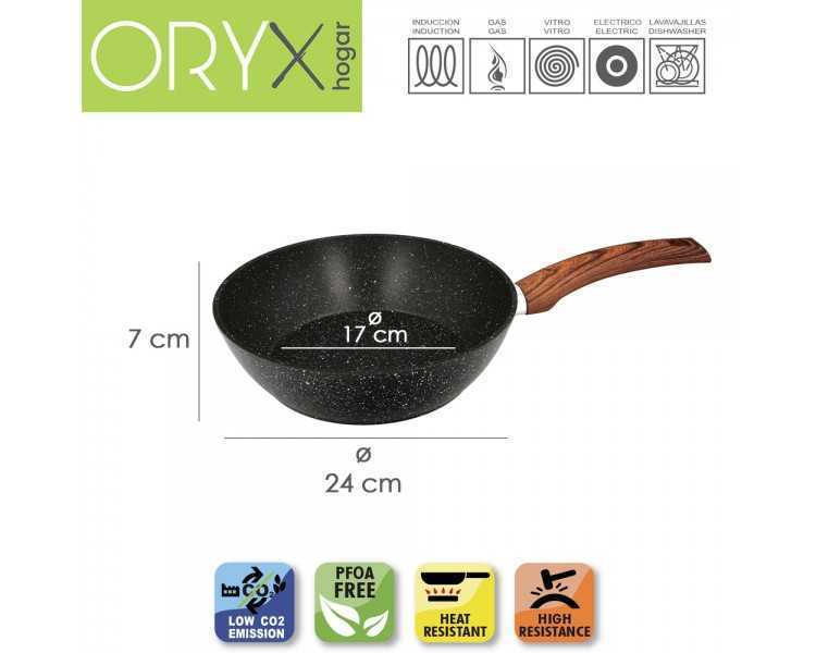 Sarten Aluminio Forjado Antiadherente Ø 24 x 7 cm. Mango Engomado / 5 capas / Acabado Piedra / Apta Para Todo Tipo de Cocinas