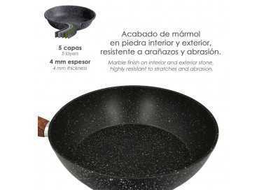 Sarten Aluminio Forjado Antiadherente Ø 24 x 7 cm. Mango Engomado / 5 capas / Acabado Piedra / Apta Para Todo Tipo de Cocinas