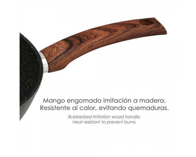 Sarten Aluminio Forjado Antiadherente Ø 24 x 7 cm. Mango Engomado / 5 capas / Acabado Piedra / Apta Para Todo Tipo de Cocinas