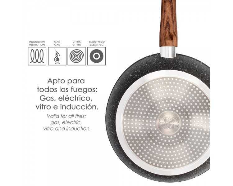 Sarten Aluminio Forjado Antiadherente Ø 24 x 7 cm. Mango Engomado / 5 capas / Acabado Piedra / Apta Para Todo Tipo de Cocinas