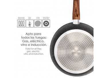 Sarten Aluminio Forjado Antiadherente Ø 24 x 7 cm. Mango Engomado / 5 capas / Acabado Piedra / Apta Para Todo Tipo de Cocinas