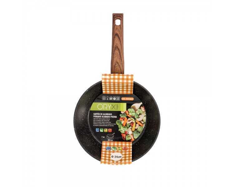 Sarten Aluminio Forjado Antiadherente Ø 24 x 7 cm. Mango Engomado / 5 capas / Acabado Piedra / Apta Para Todo Tipo de Cocinas