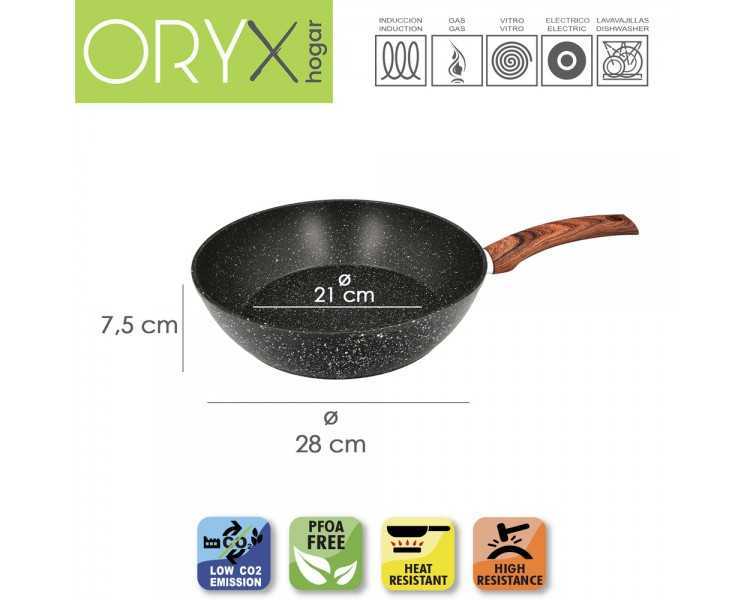 Sarten Honda Aluminio Forjado Antiadherente Ø 28x7,5 cm. Mango Engomado / 5 capas / Acabado Piedra / Para Todo Tipo de Cocinas