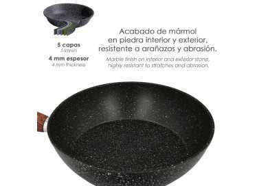 Sarten Honda Aluminio Forjado Antiadherente Ø 28x7,5 cm. Mango Engomado / 5 capas / Acabado Piedra / Para Todo Tipo de Cocinas