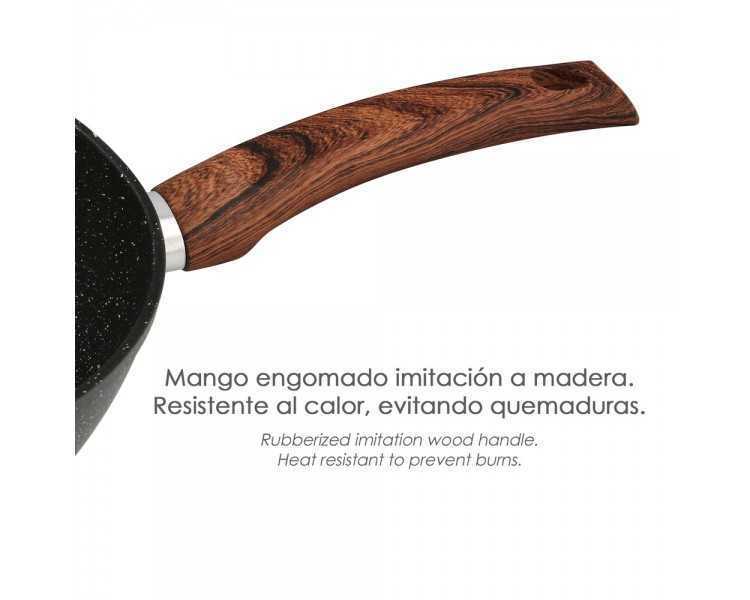 Sarten Honda Aluminio Forjado Antiadherente Ø 28x7,5 cm. Mango Engomado / 5 capas / Acabado Piedra / Para Todo Tipo de Cocinas