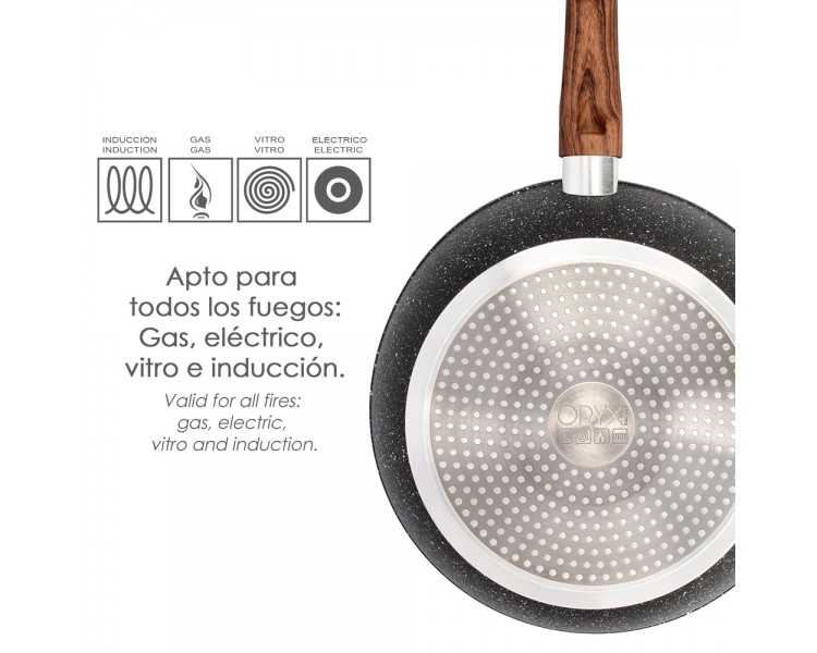 Sarten Honda Aluminio Forjado Antiadherente Ø 28x7,5 cm. Mango Engomado / 5 capas / Acabado Piedra / Para Todo Tipo de Cocinas