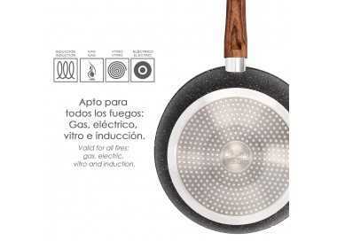 Sarten Honda Aluminio Forjado Antiadherente Ø 28x7,5 cm. Mango Engomado / 5 capas / Acabado Piedra / Para Todo Tipo de Cocinas