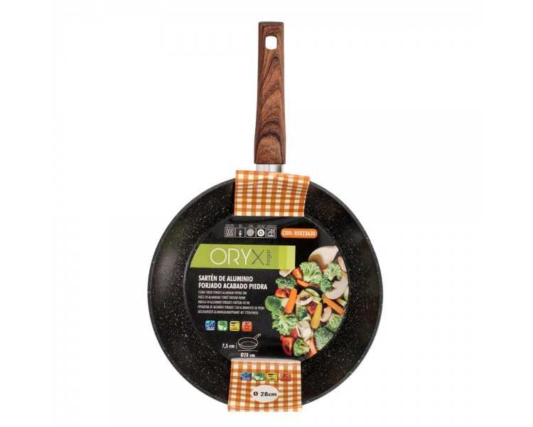 Sarten Honda Aluminio Forjado Antiadherente Ø 28x7,5 cm. Mango Engomado / 5 capas / Acabado Piedra / Para Todo Tipo de Cocinas