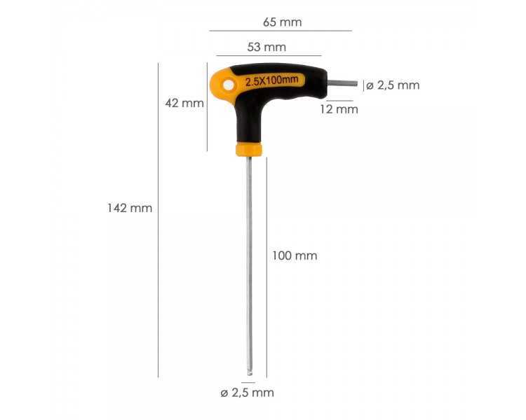Llave Allen Con Bola Mango Bimaterial "Soft Touch" Forma T 2,5 mm. Acero Cromo Vanadio, Destornillador allen, llave hexagonal