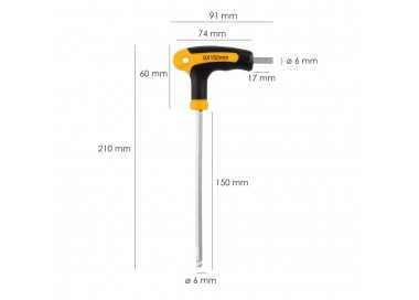 Llave Allen Con Bola Mango Bimaterial "Soft Touch" Forma T 6,0 mm. Acero Cromo Vanadio, Destornillador allen, llave hexagonal