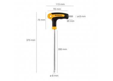 Llave Allen Con Bola Mango Bimaterial "Soft Touch" Forma T 8,0 mm. Acero Cromo Vanadio, Destornillador allen, llave hexagonal