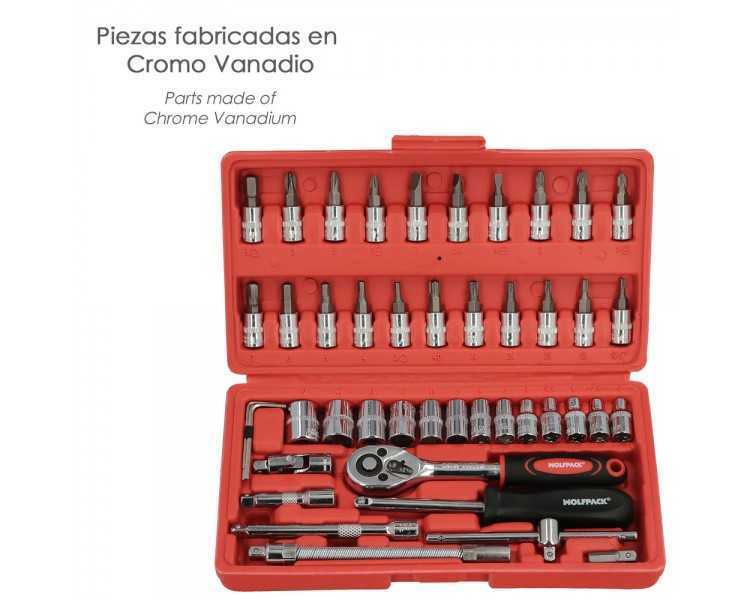 Juego Llaves De Vaso y Puntas 1/4" 46 Piezas. Con Apadtador. Cromo Vanadio, Kit Llave Combinada, Kit Carraca, Juego Llaves Vaso
