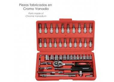 Juego Llaves De Vaso y Puntas 1/4" 46 Piezas. Con Apadtador. Cromo Vanadio, Kit Llave Combinada, Kit Carraca, Juego Llaves Vaso