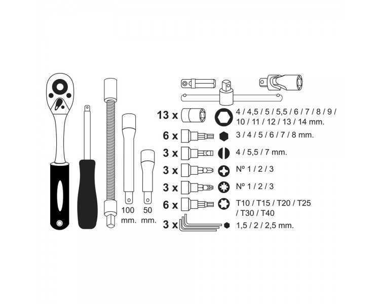 Juego Llaves De Vaso y Puntas 1/4" 46 Piezas. Con Apadtador. Cromo Vanadio, Kit Llave Combinada, Kit Carraca, Juego Llaves Vaso