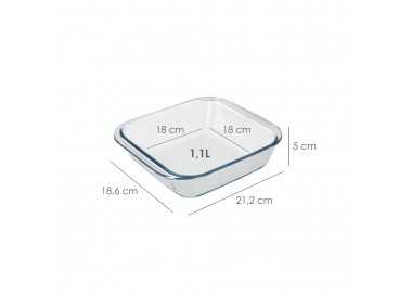 Fuente Horno Cristal Borosilicato Cuadrada 1,1litros. 18x18 cm. Ideal Meclas, Ensaladas, Postres, Cocina, Resposteria. Libre BPA