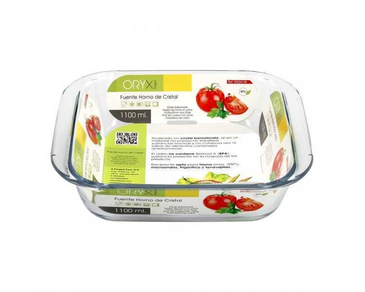 Fuente Horno Cristal Borosilicato Cuadrada 1,1litros. 18x18 cm. Ideal Meclas, Ensaladas, Postres, Cocina, Resposteria. Libre BPA