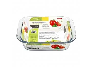 Fuente Horno Cristal Borosilicato Cuadrada 1,1litros. 18x18 cm. Ideal Meclas, Ensaladas, Postres, Cocina, Resposteria. Libre BPA