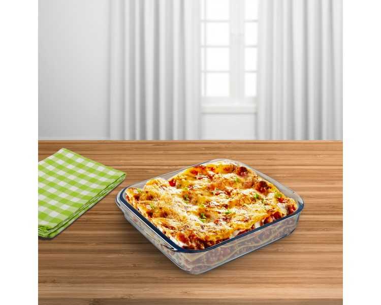 Fuente Horno Cristal Borosilicato Cuadrada 1,1litros. 18x18 cm. Ideal Meclas, Ensaladas, Postres, Cocina, Resposteria. Libre BPA