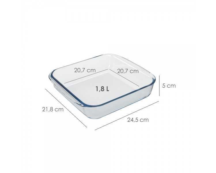 Fuente Horno Cristal Borosilicato Cuadrada 1,1L. 20,7x20,7 cm. Ideal Meclas, Ensaladas, Postres, Cocina, Resposteria. Libre BPA