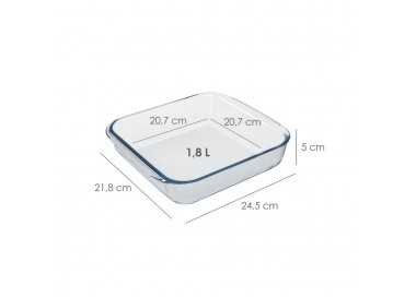 Fuente Horno Cristal Borosilicato Cuadrada 1,1L. 20,7x20,7 cm. Ideal Meclas, Ensaladas, Postres, Cocina, Resposteria. Libre BPA