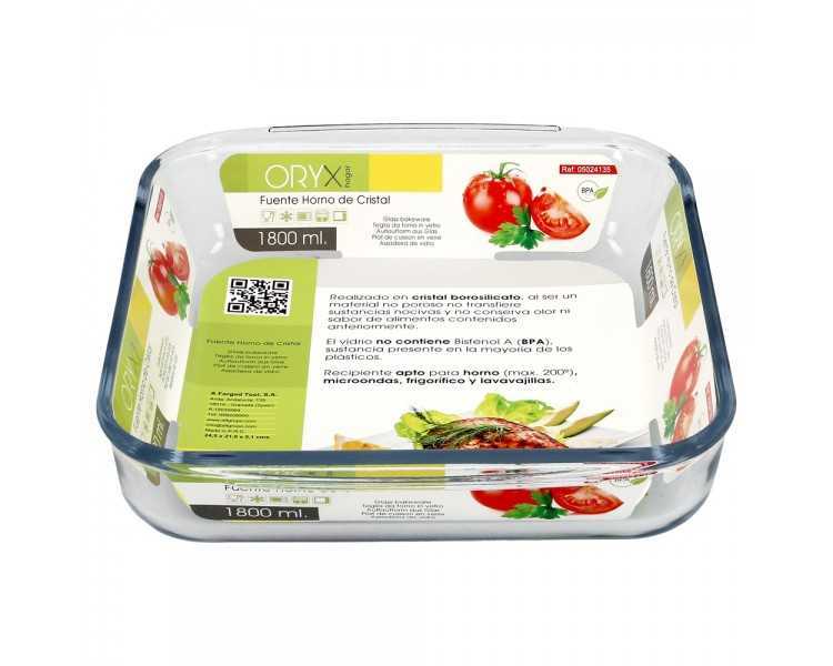 Fuente Horno Cristal Borosilicato Cuadrada 1,1L. 20,7x20,7 cm. Ideal Meclas, Ensaladas, Postres, Cocina, Resposteria. Libre BPA