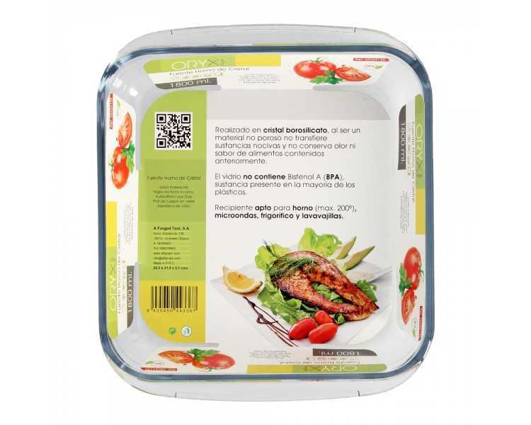 Fuente Horno Cristal Borosilicato Cuadrada 1,1L. 20,7x20,7 cm. Ideal Meclas, Ensaladas, Postres, Cocina, Resposteria. Libre BPA